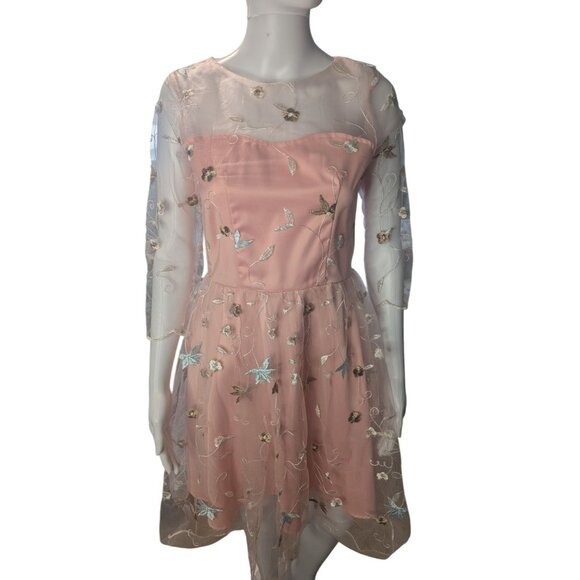 Womens Dress Sz M Embroidered Mesh Overlay Balletcore Soft Girl 1950s Retro - Picture 1 of 11